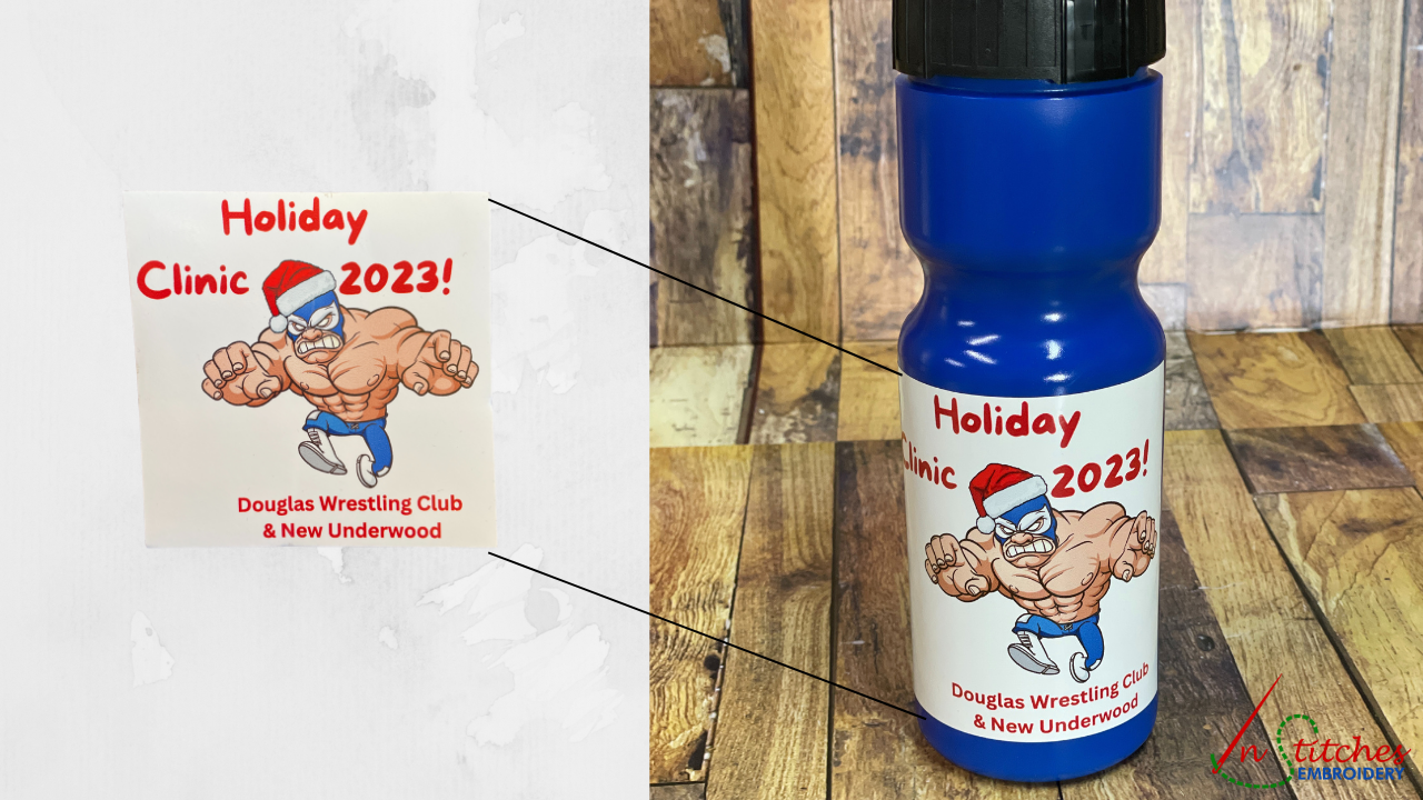 custom sticker on a water bottle