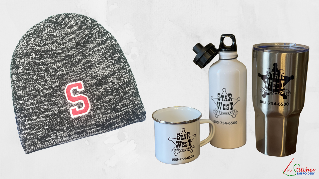 customized beanie, customized drinkware